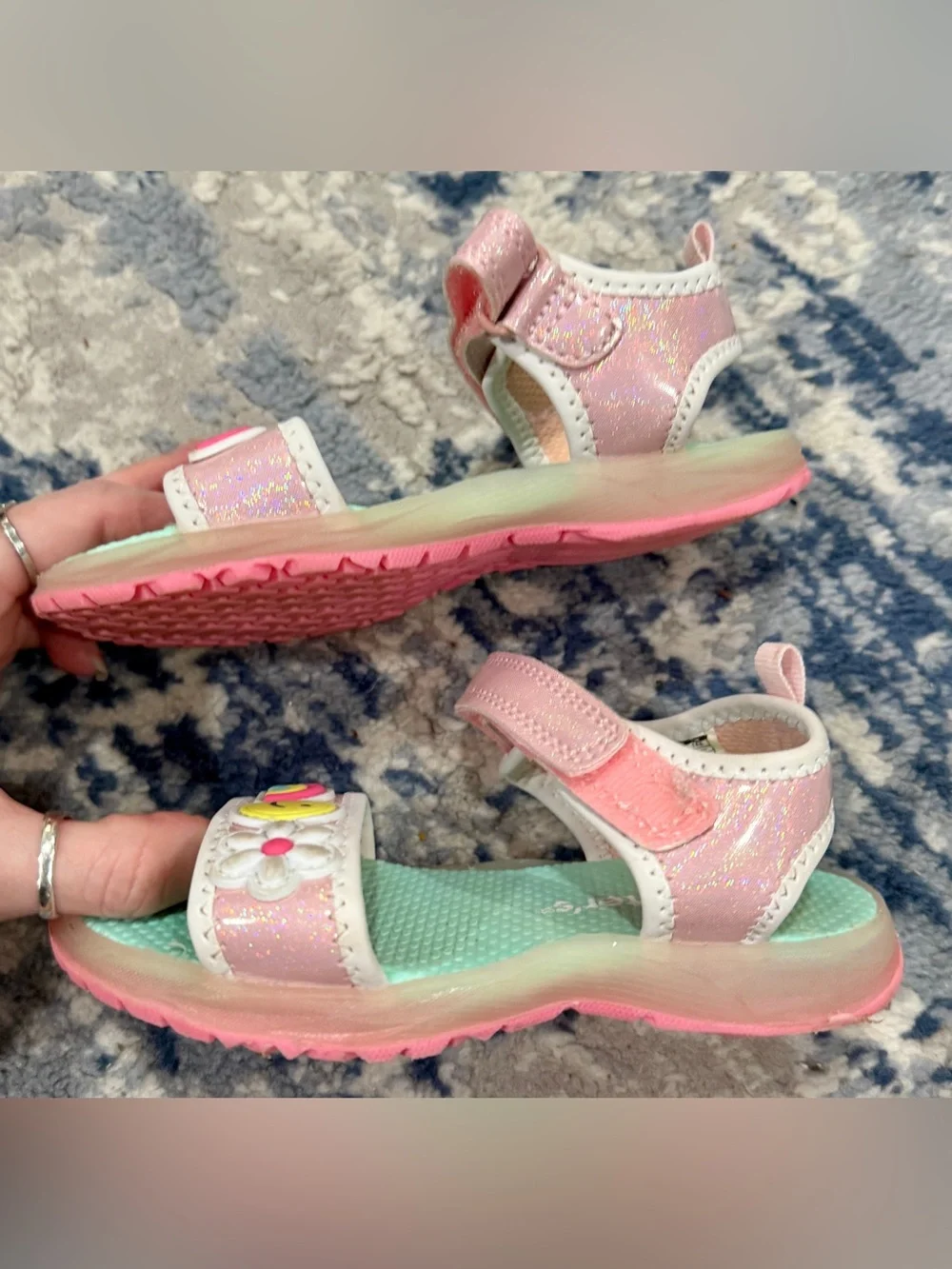 Carter's Pink Sandals with Rainbow & Smiley Charms